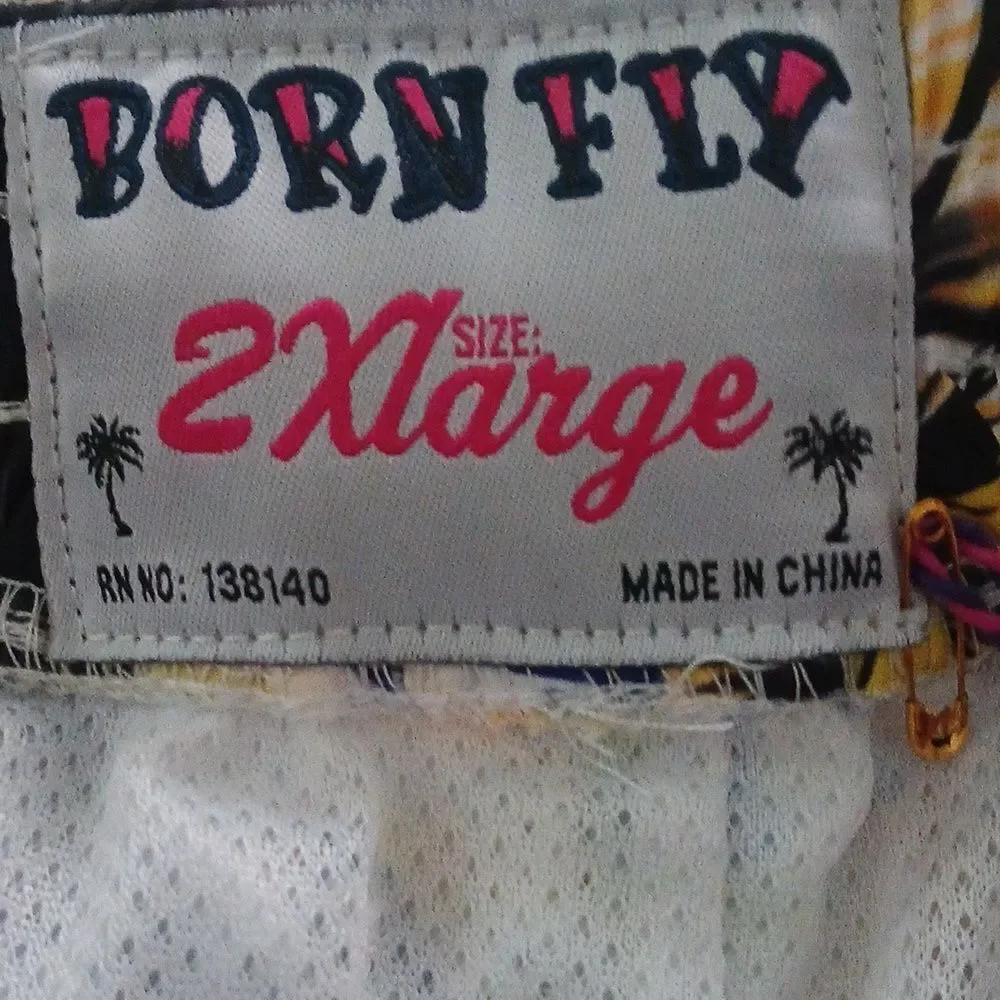 Born Fly  Fly N free print tropical beach swim trunks Sz 2XL NWT